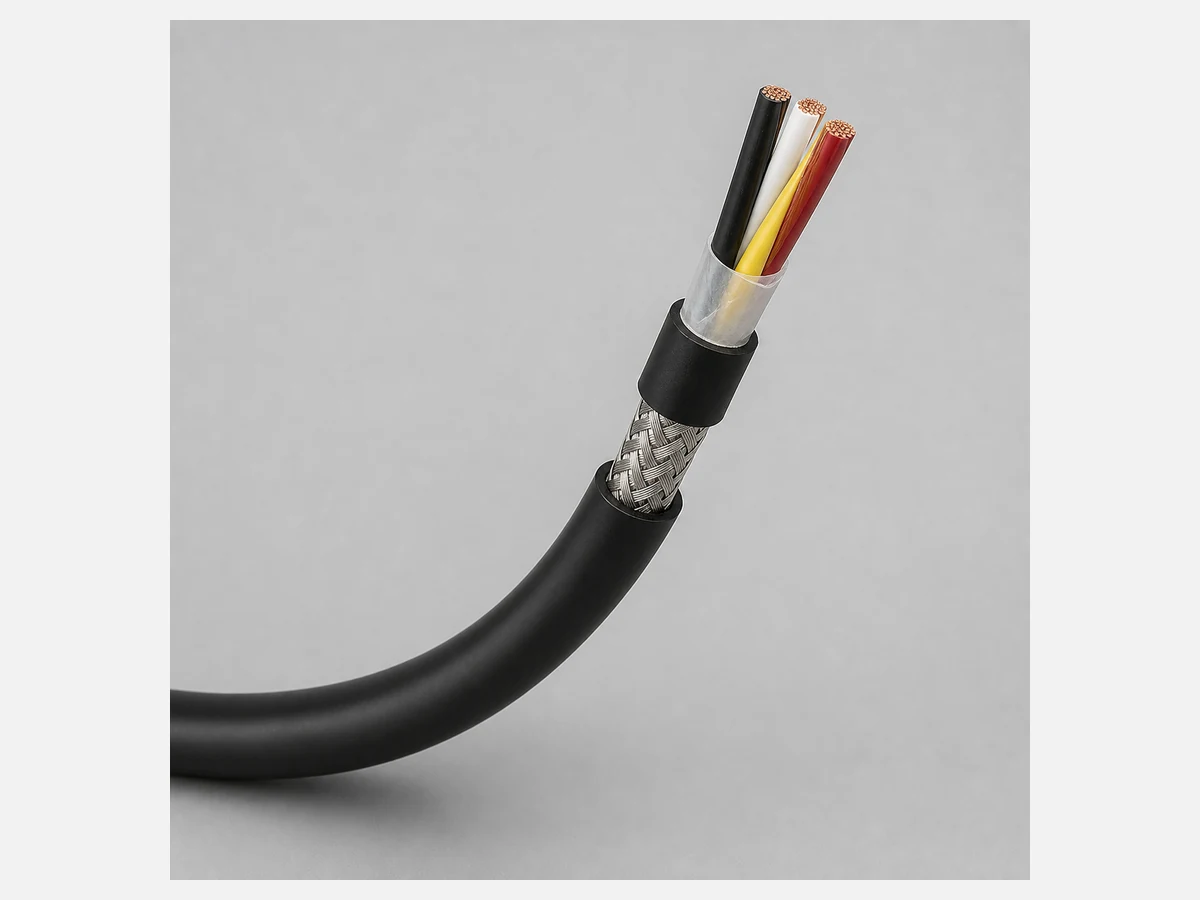 Four-core linear motor power cable with PUR sheath and shield